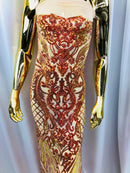 Iridescent - Orange Nude - 4 Way Stretch Sequins Damask Pattern Fabric By Yard