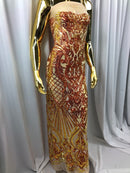 Iridescent - Orange Nude - 4 Way Stretch Sequins Damask Pattern Fabric By Yard