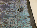4 Way Stretch Fabric - Iridescent Aqua - Sequins Design on BLACK Spandex Mesh Fashion Fabric