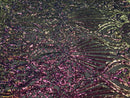 Iridescent - Magenta Rainbow - 4 Way Stretch Sequins Damask Pattern Fabric  - Sold By The Yard