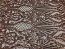 Iridescent - Rose Gold - 4 Way Stretch Sequins Damask Pattern Fabric  - Sold By The Yard