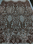 Iridescent - Rose Gold - 4 Way Stretch Sequins Damask Pattern Fabric  - Sold By The Yard