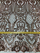 Iridescent - Rose Gold - 4 Way Stretch Sequins Damask Pattern Fabric  - Sold By The Yard