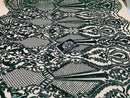 4 Way Stretch Fabric - Hunter Green - Damask Sequins Vintage Design on Nude Spandex Mesh Trend Fabric