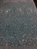 Iridescent - Baby Blue - 4 Way Stretch Sequins Damask Pattern Fabric  - Sold By The Yard