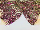 Iridescent - Magenta Gold - 4 Way Stretch Sequins Damask Pattern Fabric  - Sold By The Yard