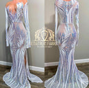 Two Tone - Iridescent Aqua / White - Phoenix Sequins Design on Spandex Mesh Trendy Fabric