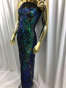Iridescent - Blue / Green - 4 Way Stretch Sequins Vines Pattern Fabric  - Sold By The Yard