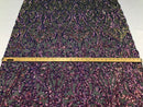 Iridescent - Magenta Rainbow - 4 Way Stretch Sequins Vines Pattern Fabric  - Sold By The Yard