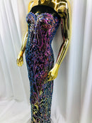 Iridescent - Magenta Rainbow - 4 Way Stretch Sequins Vines Pattern Fabric  - Sold By The Yard