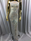 Iridescent - Baby Blue - 4 Way Stretch Sequins Vines Pattern Fabric  - Sold By The Yard