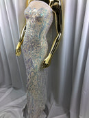 Iridescent - Baby Blue - 4 Way Stretch Sequins Vines Pattern Fabric  - Sold By The Yard