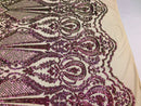 Iridescent - Magenta Gold - 4 Way Stretch Sequins Design Pattern Fabric  - Sold By The Yard