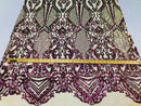 Iridescent - Magenta Gold - 4 Way Stretch Sequins Design Pattern Fabric  - Sold By The Yard