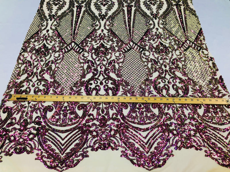 Iridescent - Magenta Gold - 4 Way Stretch Sequins Design Pattern Fabric  - Sold By The Yard