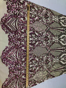 Iridescent - Magenta Gold - 4 Way Stretch Sequins Design Pattern Fabric  - Sold By The Yard