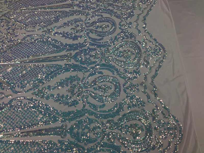 Iridescent - Baby Blue - 4 Way Stretch Sequins Design Pattern Fabric  - Sold By The Yard