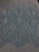 Iridescent - Baby Blue - 4 Way Stretch Sequins Design Pattern Fabric  - Sold By The Yard