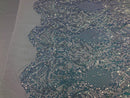 Iridescent - Baby Blue - 4 Way Stretch Sequins Design Pattern Fabric  - Sold By The Yard