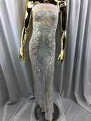 Iridescent - Baby Blue - 4 Way Stretch Sequins Design Pattern Fabric  - Sold By The Yard