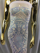 Iridescent - Baby Blue - 4 Way Stretch Sequins Design Pattern Fabric  - Sold By The Yard