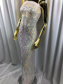 Iridescent - Baby Blue - 4 Way Stretch Sequins Design Pattern Fabric  - Sold By The Yard