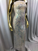 Iridescent - Baby Blue - 4 Way Stretch Sequins Design Pattern Fabric  - Sold By The Yard