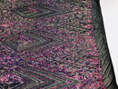Iridescent - Magenta Rainbow 4 Way Stretch Sequins Pattern Fabric on Black Mesh - Sold By The Yard