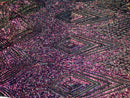 Iridescent - Magenta Rainbow 4 Way Stretch Sequins Pattern Fabric on Black Mesh - Sold By The Yard
