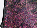 Iridescent - Magenta Rainbow 4 Way Stretch Sequins Pattern Fabric on Black Mesh - Sold By The Yard