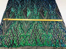 Iridescent - Blue/Green - 4 Way Stretch Sequins Pattern Fabric on Black Mesh - Sold By The Yard