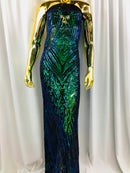 Iridescent - Blue/Green - 4 Way Stretch Sequins Pattern Fabric on Black Mesh - Sold By The Yard