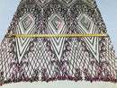 Iridescent - Fuschia/Gold - 4 Way Stretch Sequins Pattern Fabric on Mesh - Sold By The Yard