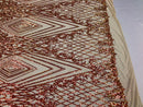 Iridescent - Orange Nude - 4 Way Stretch Sequins Pattern Fabric on Nude Mesh - Sold By The Yard