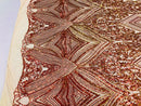 Iridescent - Orange Nude - 4 Way Stretch Sequins Pattern Fabric on Nude Mesh - Sold By The Yard