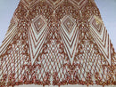 Iridescent - Orange Nude - 4 Way Stretch Sequins Pattern Fabric on Nude Mesh - Sold By The Yard