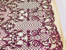 4 Way Stretch - Magenta Gold - Iridescent Sequins Damask Net Pattern Fabric  - Sold By The Yard