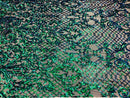 4 Way Stretch - Blue / Green - Iridescent Sequins Damask Net Pattern Fabric  - Sold By The Yard