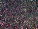 4 Way Stretch - Magenta Black Mesh Iridescent Sequins Damask Net Pattern Fabric - Sold By The Yard