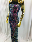 4 Way Stretch - Magenta Black Mesh Iridescent Sequins Damask Net Pattern Fabric - Sold By The Yard