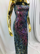 4 Way Stretch - Magenta Black Mesh Iridescent Sequins Damask Net Pattern Fabric - Sold By The Yard