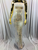 4 Way Stretch - Baby Blue - Iridescent Sequins Damask Net Pattern Fabric  - Sold By The Yard