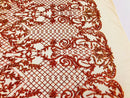 4 Way Stretch - Nude Orange - Iridescent Sequins Damask Net Pattern Fabric  - Sold By The Yard