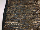 Geometric Line Sequins 4 Way Stretch Fabric - Gold on Black -  Quality Design Fabric By The Yard