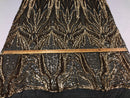 Geometric Line Sequins 4 Way Stretch Fabric - Gold on Black -  Quality Design Fabric By The Yard