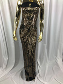 Geometric Line Sequins 4 Way Stretch Fabric - Gold on Black -  Quality Design Fabric By The Yard