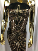 Geometric Line Sequins 4 Way Stretch Fabric - Gold on Black -  Quality Design Fabric By The Yard