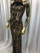 Geometric Line Sequins 4 Way Stretch Fabric - Gold on Black -  Quality Design Fabric By The Yard