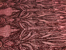 Geometric Line Sequins 4 Way Stretch Fabric - Burgundy - Quality Design Fabric By The Yard