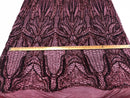 Geometric Line Sequins 4 Way Stretch Fabric - Burgundy - Quality Design Fabric By The Yard